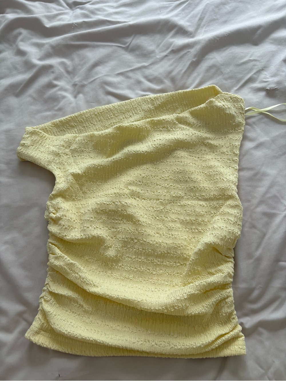 White Fox Boutique One-Shoulder Yellow Textured Top